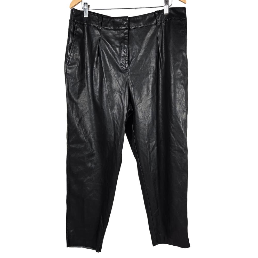 Calvin Klein Faux Leather Pleated‎ Pants Black Womens Size 14